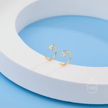 Cz Droplet Huggie Hoop Earrings In Sterling Silver Two, 2 of 12