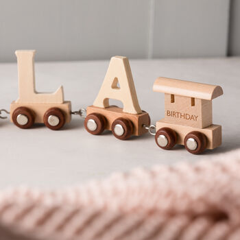 Engraved Christening Wooden Name Train Set, 4 of 12