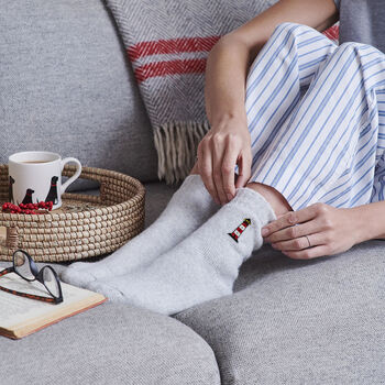 Lighthouse Wool Socks Embroidered Gift For Coastal Lovers, 3 of 12