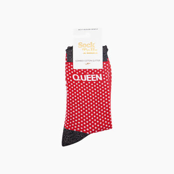 Queen Spotted Combed Cotton Glitter Socks In Red, 4 of 4