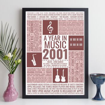 Personalised 25th Birthday Print Year 2001 Music Gift, 9 of 12