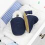Dotty Fish Navy Soft Suede Baby And Toddler Slippers With Fleece Lining, thumbnail 1 of 9