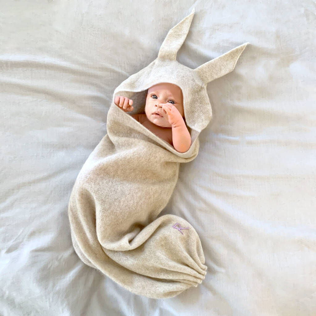Pure Cashmere Baby Coccoon With Bunny Rabbit Ears, 1 of 6