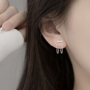 Sterling Silver Double Chain Loop Stud Earrings, 2 of 6