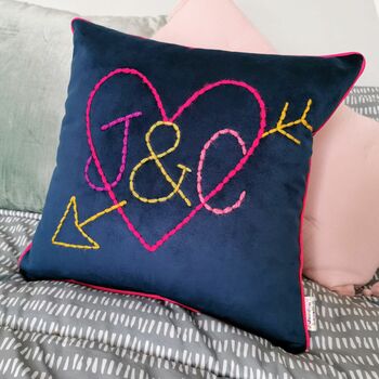 Love Heart Initial Embroidered Velvet Cushion, 2 of 4