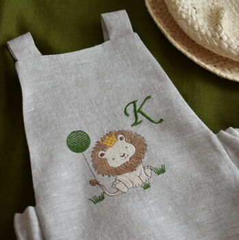 First Birthday Embroidered Lion Romper Outfit, 2 of 6