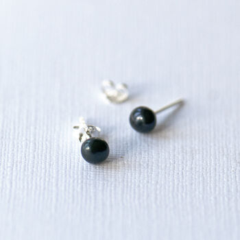 Black Freshwater Pearl Sterling Silver Stud Earrings, 2 of 10
