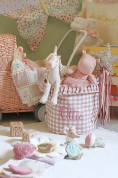 Personalised Pink Gingham Ruffle Basket, 2 of 11