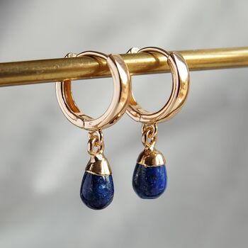 Lapis Lazuli Teardrop Hoop Earrings, 2 of 3