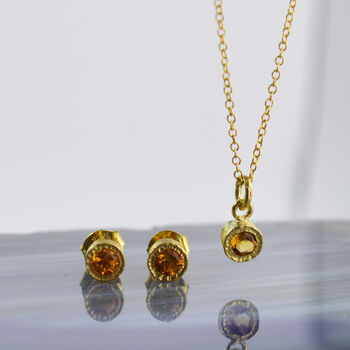 Citrine November Birthstone Sterling Silver Stud Earrings, 7 of 11