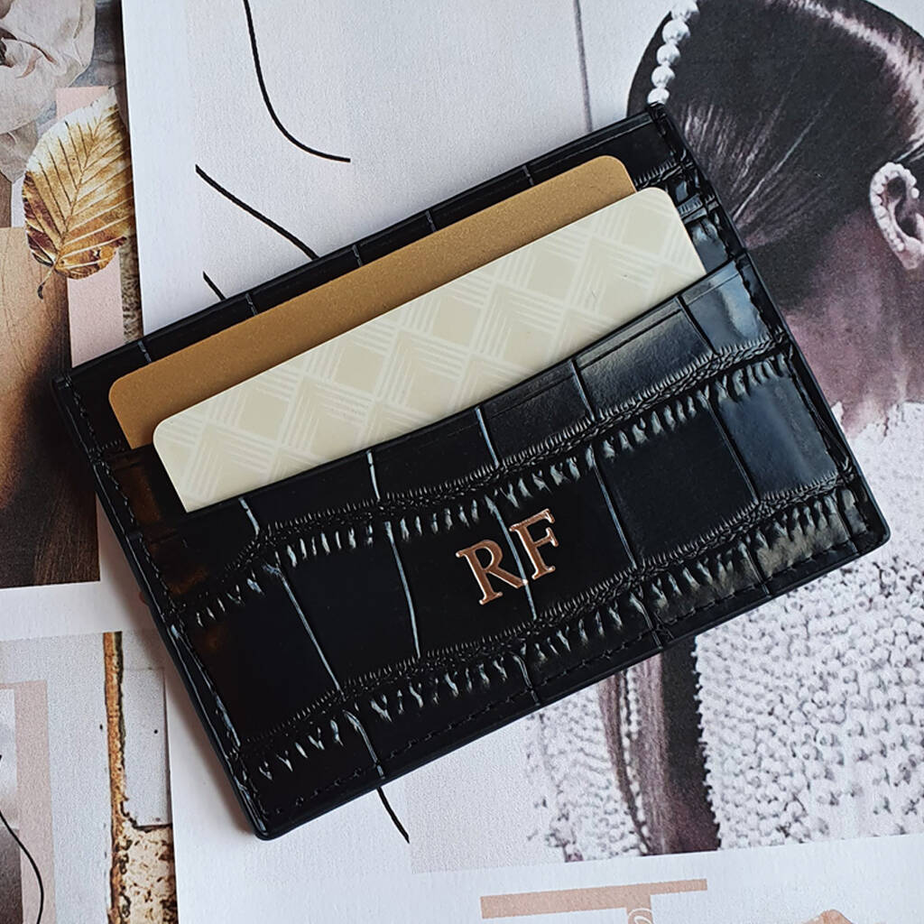 Black Embossed Leather Monogram Card Holder By Rianna Phillips ...