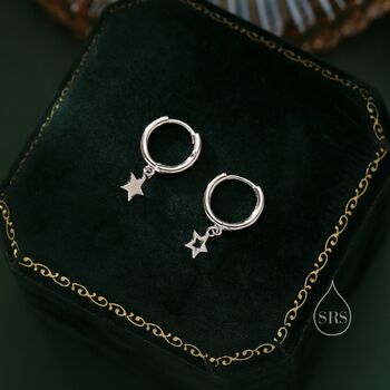 Mismatched Star Dangle Huggie Hoop Earrings, 2 of 12