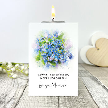 Personalised Forget Me Not White Memorial Tea Light Holder, 4 of 6