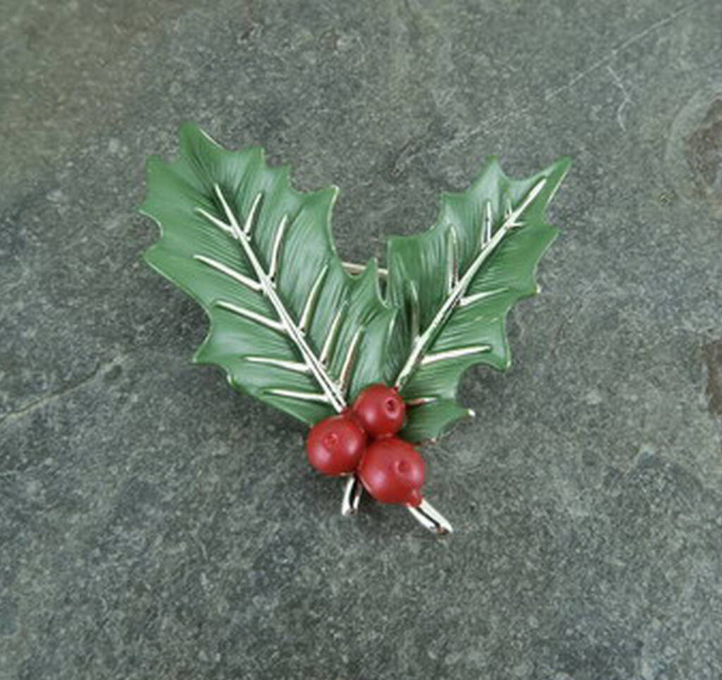 Holly With Berries Christmas Brooch, 1 of 3
