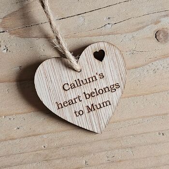Personalised 'Heart Belongs To Mum' Hanging Heart Card, 2 of 2