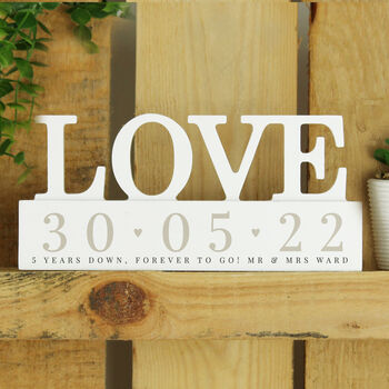 Personalised Date Wooden Love Block Sign Ornament, 3 of 4