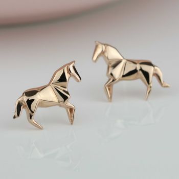Silver And Rose Gold Plated Origami Horse Earrings, 2 of 6