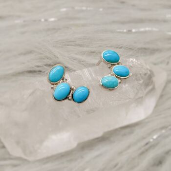 Blue Turquoise Silver Stud Earrings, 2 of 5