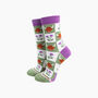 Highland Cow Thistle Checkerboard Bamboo Socks In Green/Purple, thumbnail 1 of 4