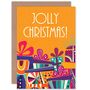 Jolly Xmas Stack Of Presents Colourful Christmas Card, thumbnail 1 of 4