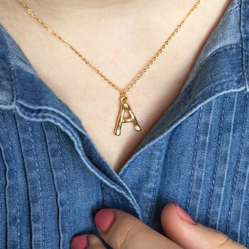 Bamboo Style Gold Plated Initial Necklace, 2 of 8