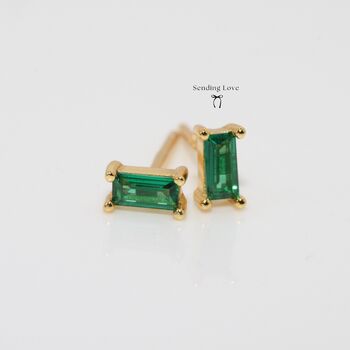 Gold Emerald Cz Stud Earrings, 3 of 5