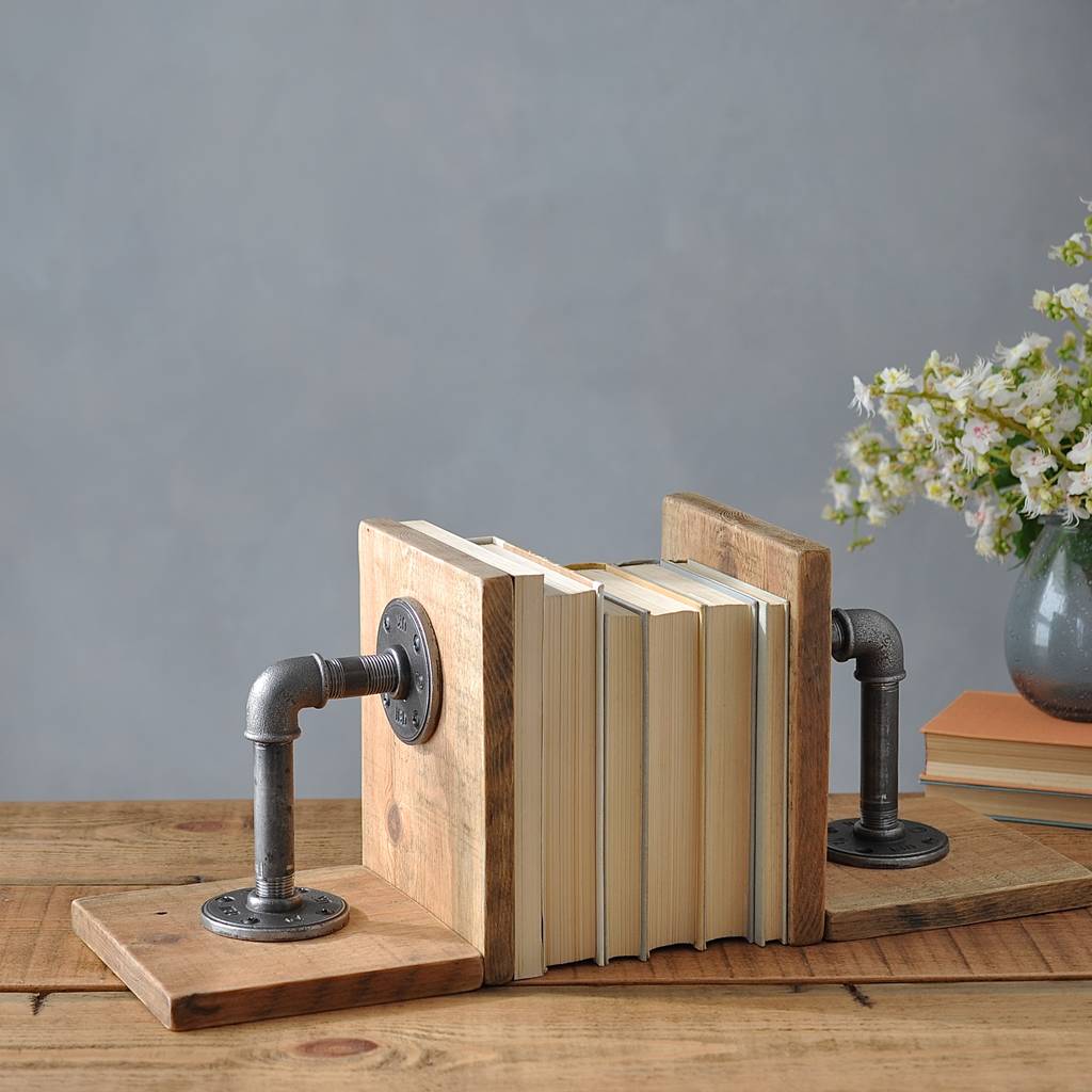 Pair Of Industrial Wood And Steel Bookends, 1 of 7