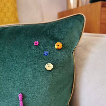Merry And Bright Embroidered Velvet Cushion, 2 of 4