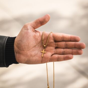 Mens Cross Necklace Silver Steel Vintage Cross Crucifix Pendant Necklace, 6 of 9