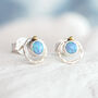 Molten Sterling Silver Blue Opal Halo Stud Earrings, thumbnail 1 of 7