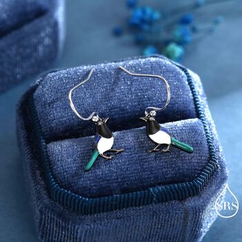 Sterling Silver Magpie Drop Hook Earrings, 3 of 10