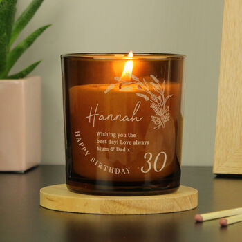 Personalised Birthday Amber Glass Candle – Vanilla Scented, 2 of 8