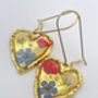 Real Blue Red Flowers Pendant Gold Leaf Earrings Hand Made, thumbnail 5 of 9