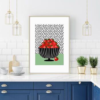 Strawberries In A Striped Bowl Print, 2 of 7