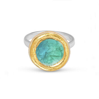 Small Round Emerald Turquoise Lagoon Adjustable Ring, 3 of 8