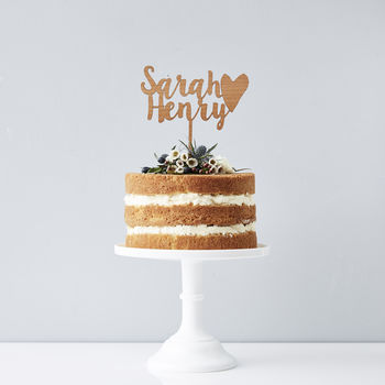 Personalised Happy Couple Wooden Wedding Cake Topper, 6 of 6