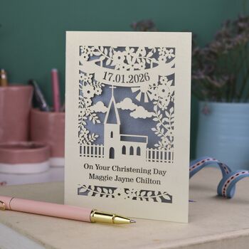 Personalised Papercut Floral Christening Card, 8 of 8