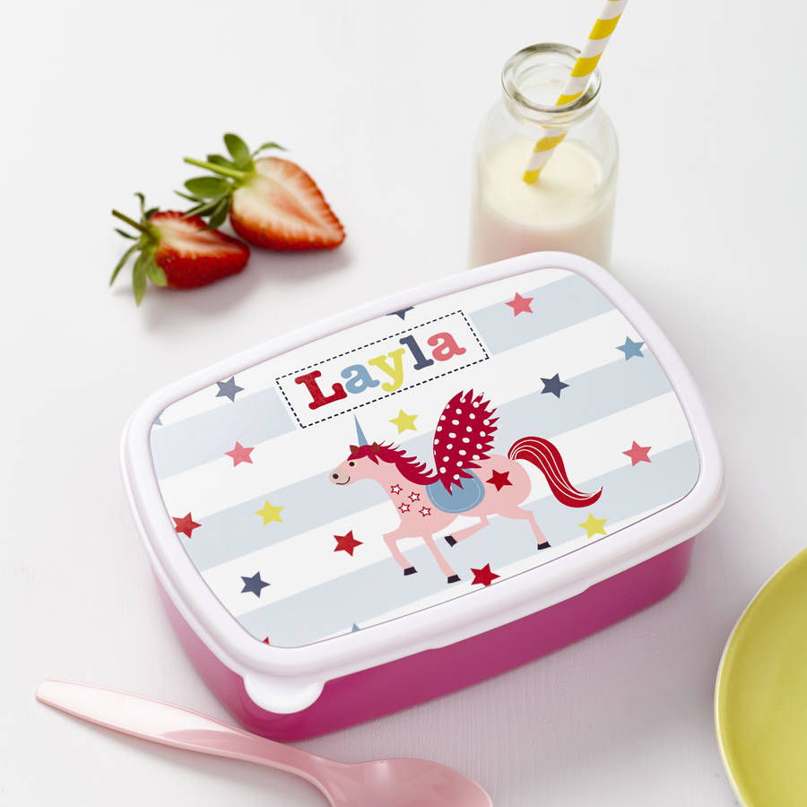 girls personalised unicorn lunch box by tilliemint | notonthehighstreet.com