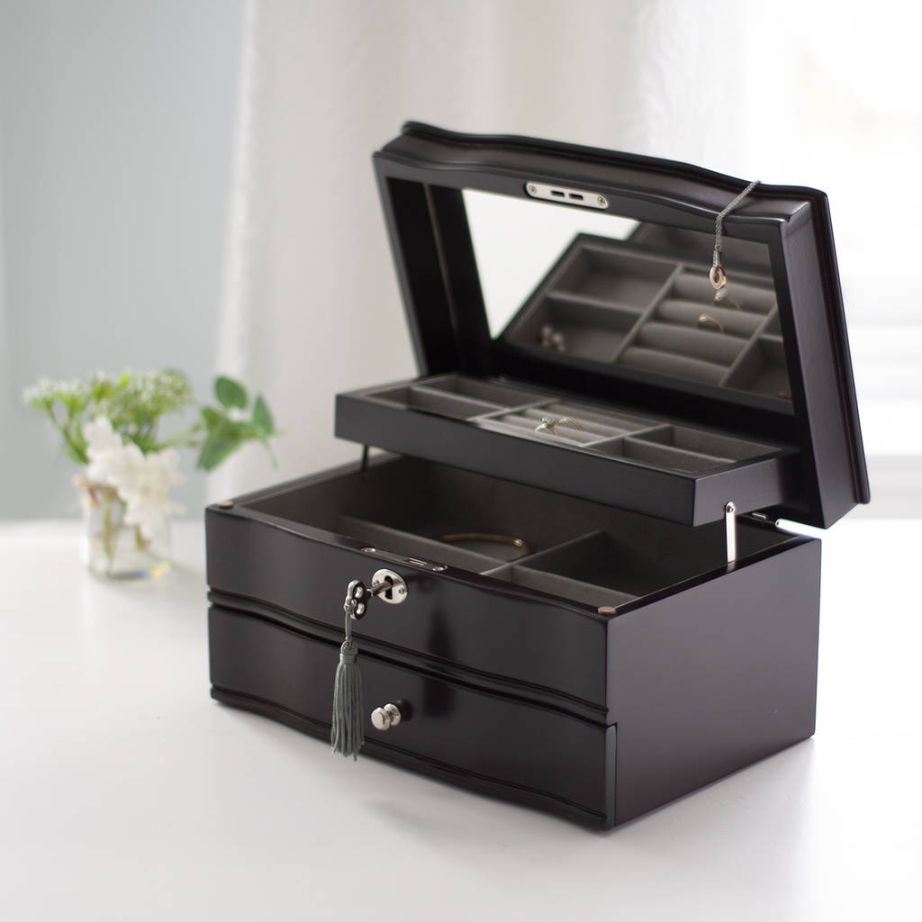 lockable mahogany wood jewellery box with key by jodie byrne