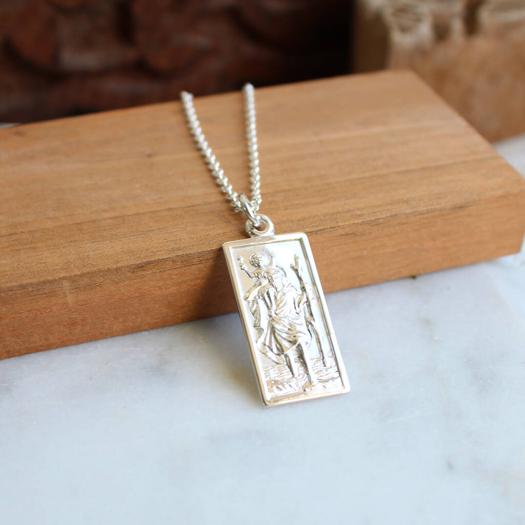 Rectangular St Christopher Silver Necklace, 1 of 5