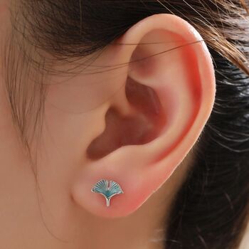 Sterling Silver Maple Leaf And Ginkgo Leaf Stud Earrings, 4 of 11