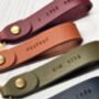 Tan Mini Text Personalised Leather Keyring Gift, thumbnail 3 of 5