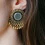 Black Round Disc Gold Plated Button Stud Earring, thumbnail 1 of 2