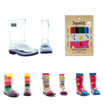 Squelch Transparent Wellies And Three Sock Set Fruits, 2 of 8