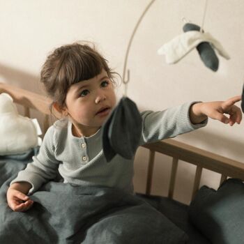 Cot Size Duvet Set In Green Blue Linen By Nobodinoz, 3 of 4