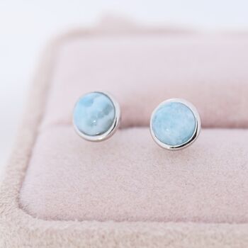 Genuine Larimar Stone Stud Earrings In Sterling Silver, 5 of 12
