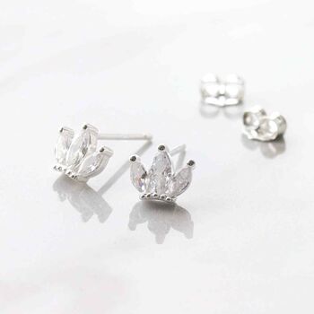Sterling Silver Cubic Zirconia Crown Stud Earrings, 5 of 6