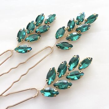 Emerald Green Crystal Hair Pins, 4 of 5