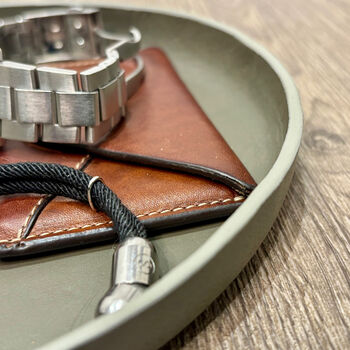 Personalised Grey 20cm Round Leather Accessory Tray, 3 of 8