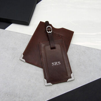 Personalised Leather Luggage Tag Passport Holder Set, 2 of 11